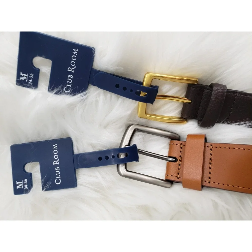 LOT OF 2 - Club Room‎ Mens Faux Leather Brogue Casual Belt Dress Belt Old Money